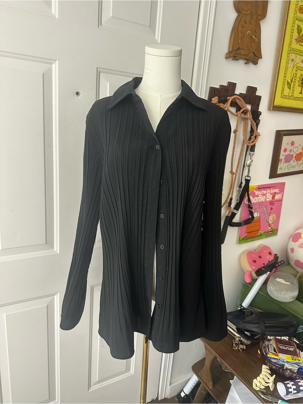 East 5th Black Pleated Button-Down Shirt